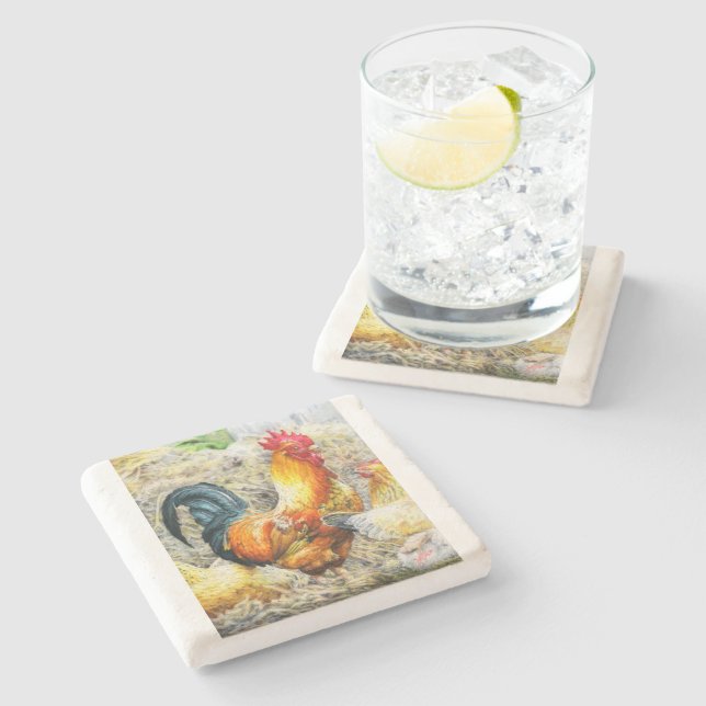 Dessous-de-verre En Pierre Rooster Fière (Côté)