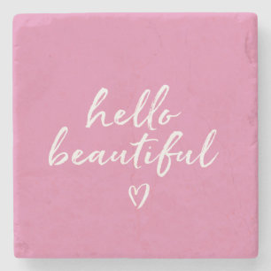 Dessous-de-verre En Pierre Rose Blanc Bonjour Beau Inspiration Cœur