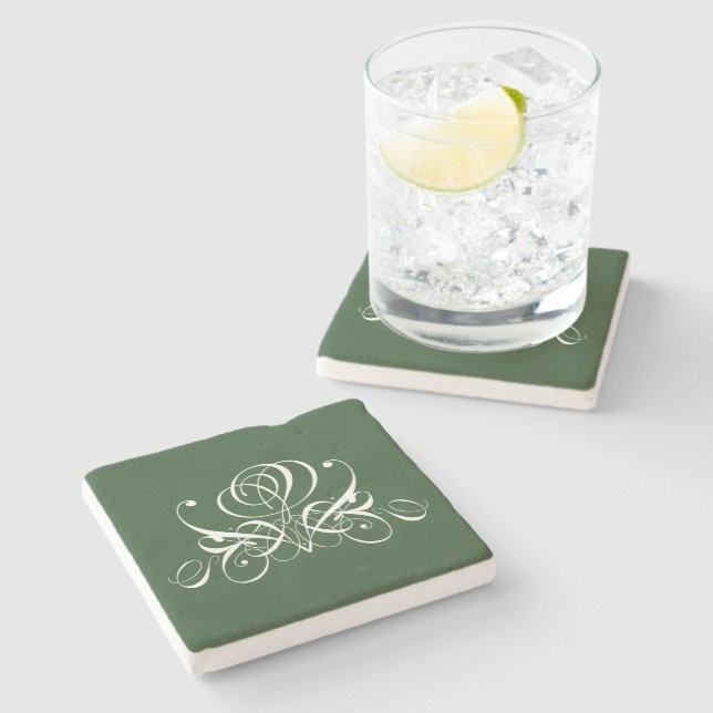 Dessous-de-verre En Pierre Rose fleuri blanc et vert (Côté)