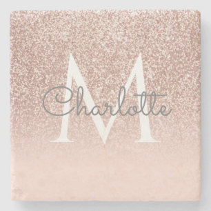 Dessous-de-verre En Pierre Rose Gold Pailleté Blush Rose Monogramme