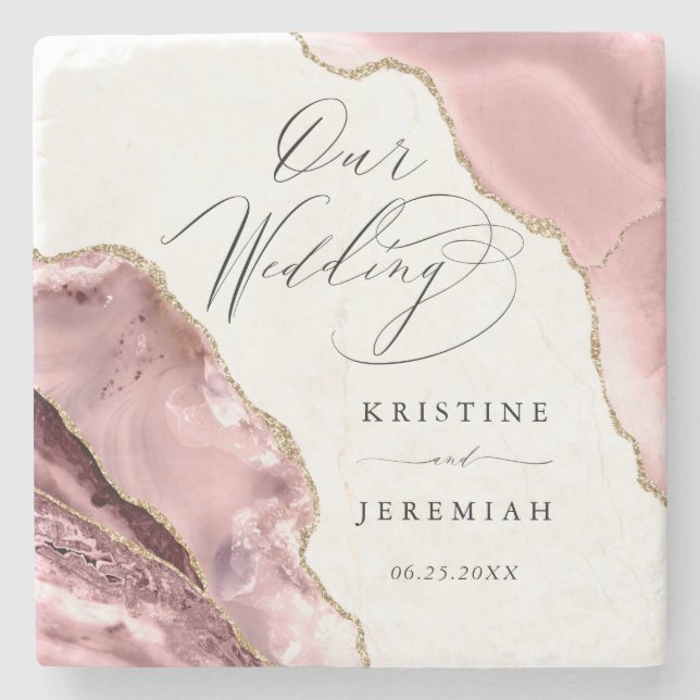 Dessous-de-verre En Pierre Rose Gold Parties scintillant noir Script Mariage  (Devant)