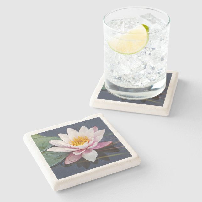 DESSOUS-DE-VERRE EN PIERRE "ROSE PALE, BLOSSOM LOTUS ENTIÈREMENT OUVERT" (Côté)