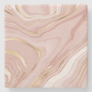Dessous-de-verre En Pierre Rose rose et or marbre Art moderne élégant chic 