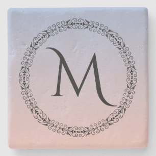 Dessous-de-verre En Pierre Rose Serenity Quartz bleu rose Ombre Monogramme