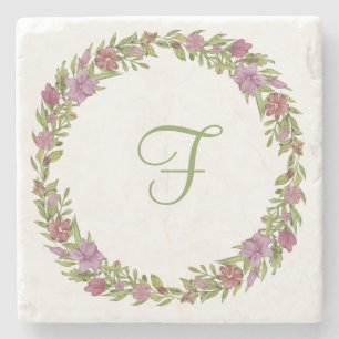 Dessous-de-verre En Pierre Rose violet vert monogramme Floral initial