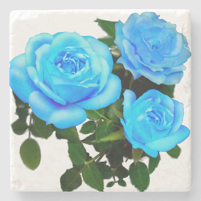 Dessous-de-verre En Pierre Roses bleues sarcelles élégantes fleurs bleues flo (Devant)