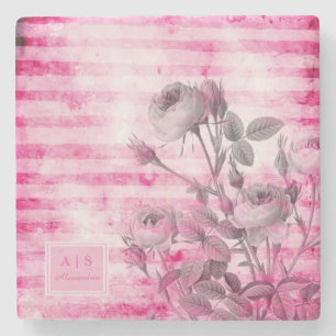Dessous-de-verre En Pierre Roses en Arrière - plan Hot Pink Monogramme flo