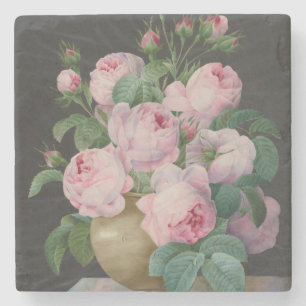 Dessous-de-verre En Pierre Roses roses dans un vase – Pierre Joseph Redouté