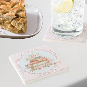 Dessous-de-verre En Pierre Roses roses roses et livres floraux aquarelle vint