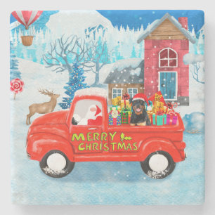 Dessous-de-verre En Pierre Rottweiler Chien Livraison de Noël Camion Neige