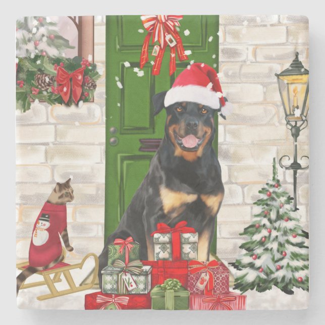 Dessous-de-verre En Pierre Rotweiler Chien Noël (Devant)