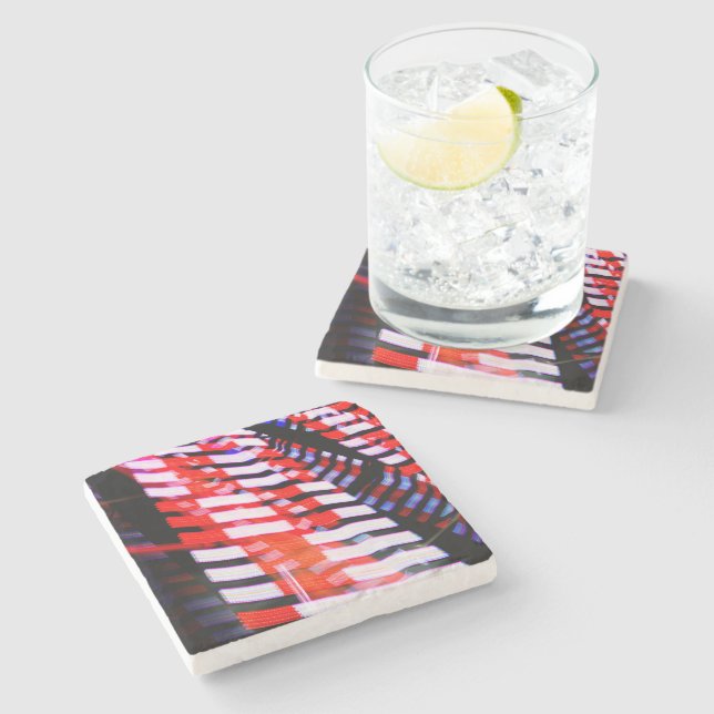 Dessous-de-verre En Pierre Rouge blanc et bleu (Côté)