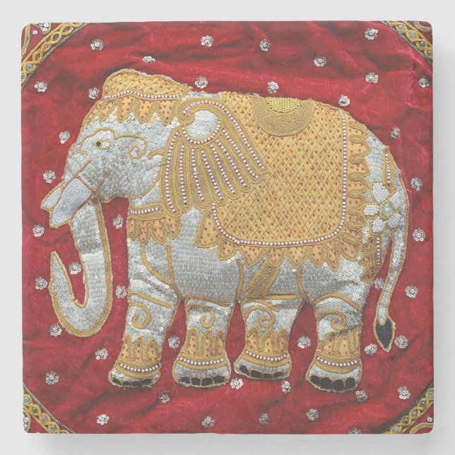 Dessous-de-verre En Pierre Rouge embelli et or d'éléphant d'Asie (Devant)