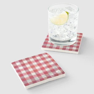 Dessous-de-verre En Pierre Rouge et blanc À damiers plaid