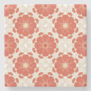 Dessous-de-verre En Pierre Rouge et motif floral de dentelle d'or