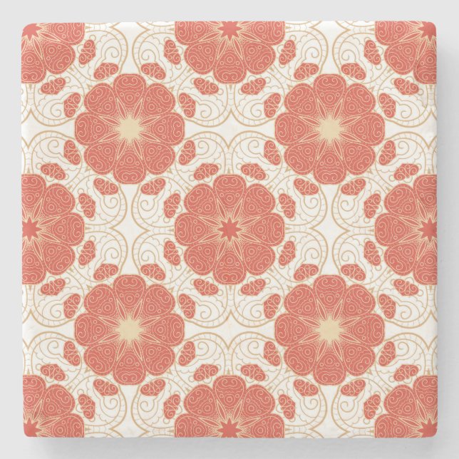 Dessous-de-verre En Pierre Rouge et motif floral de dentelle d'or (Devant)