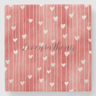 Dessous-de-verre En Pierre Rouge romantique rayures blanches cœurs amour