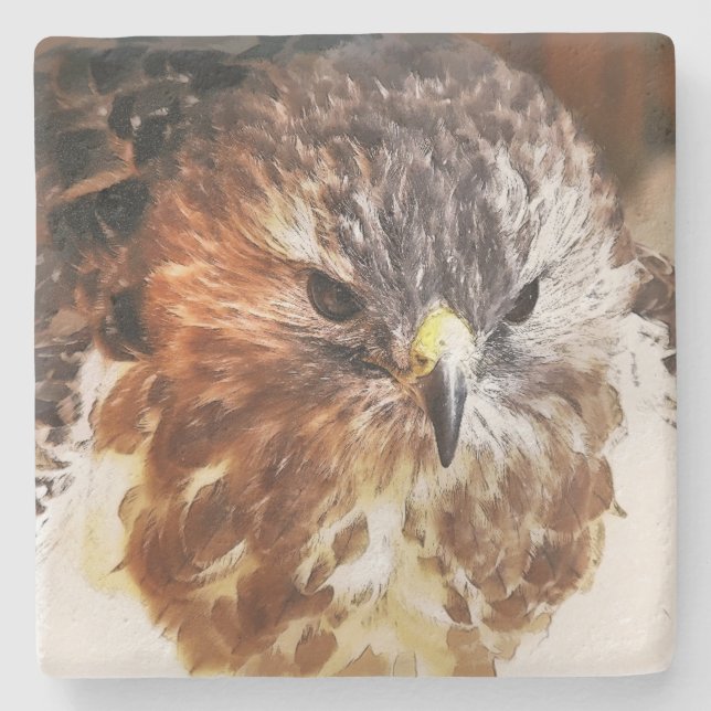 DESSOUS-DE-VERRE EN PIERRE ROUGE TAILLÉ HAWK (Devant)