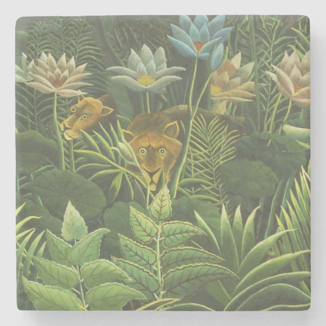 Dessous-de-verre En Pierre Rousseau Tropical Jungle Lion Peinture (Devant)