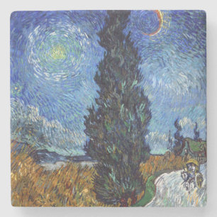 Dessous-de-verre En Pierre Route avec cyprès de Van Gogh Impressionnisme