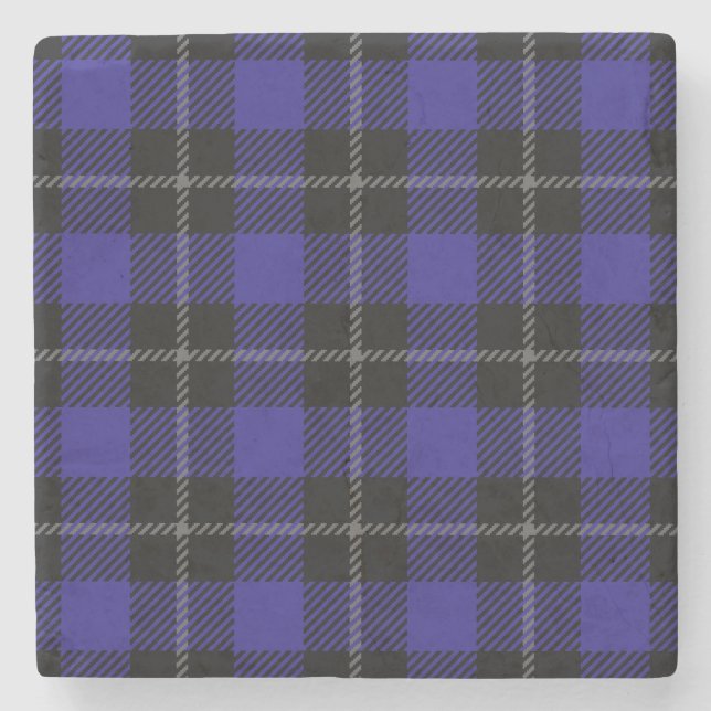 Dessous-de-verre En Pierre Royal Blue Black Plaid (Devant)