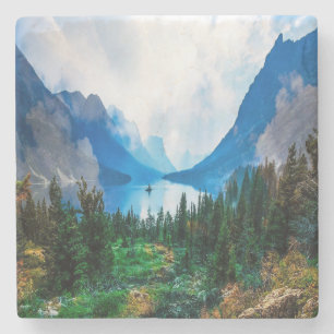 Dessous-de-verre En Pierre Rustic Country Mountains Nature Scène Photographie