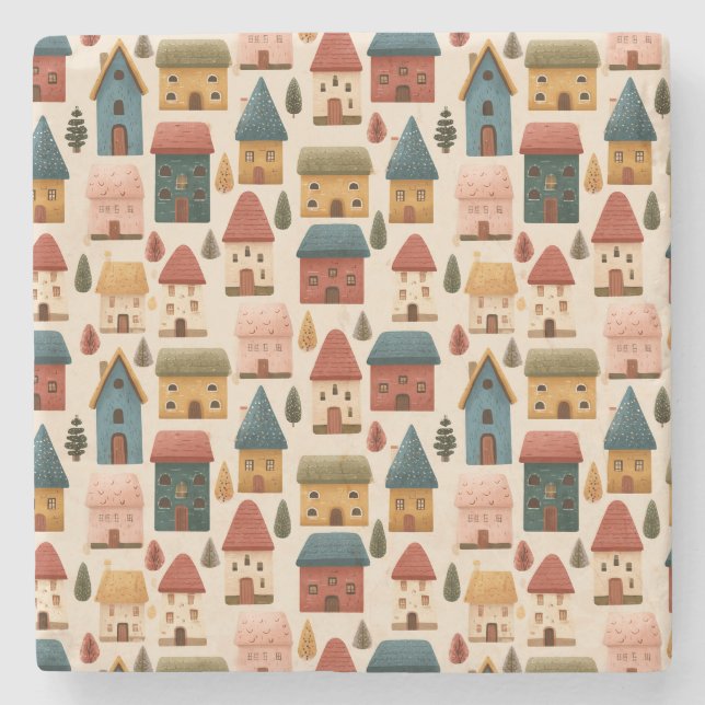 Dessous-de-verre En Pierre Rustic Festive Christmas Houses Seamless Pattern (Devant)