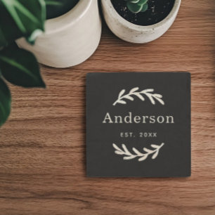 Dessous-de-verre En Pierre Rustic Laurel Branch Wreath Nom Monogramme