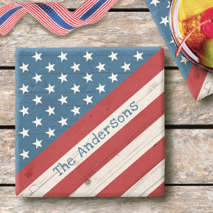 Dessous-de-verre En Pierre Rustic Wood Stars Stripes USA Drapeau Nom Patrioti