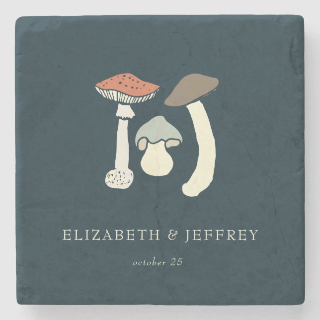 Dessous-de-verre En Pierre Rustique Elegant Bois Wild Champhrooms Mariage (Devant)