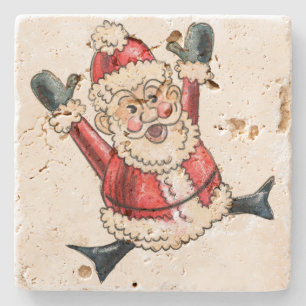 Dessous-de-verre En Pierre Rustique "Hooray Père Noël !" Dessous-de-verres