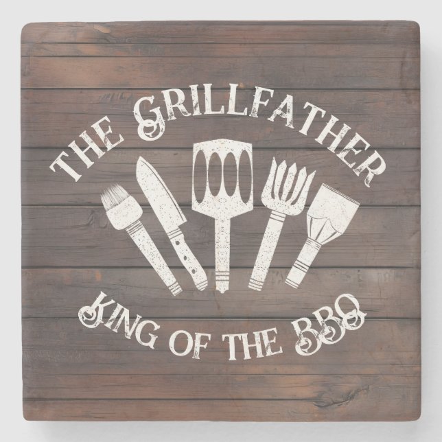 Dessous-de-verre En Pierre Rustique "Le Grillfather : Drôle cadeau barbecue (Devant)