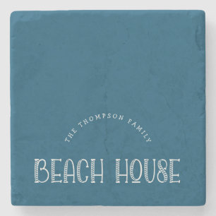 Dessous-de-verre En Pierre Rustique Nom De Famille Beach Maison Texte Turquoi