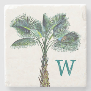Dessous-de-verre En Pierre Sabal Palm Tree Monogramme Maison côtière
