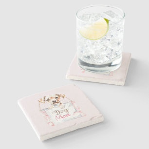 Dessous-de-verre En Pierre Sac À Main Maman Chien Rose Pâle