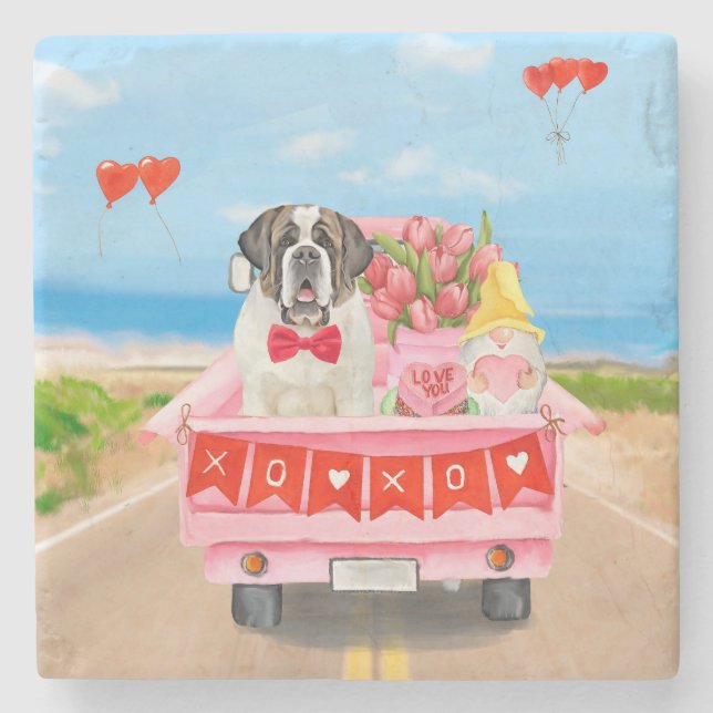 Dessous-de-verre En Pierre Saint Bernard Chien Saint Valentin Coeurs de camio (Devant)