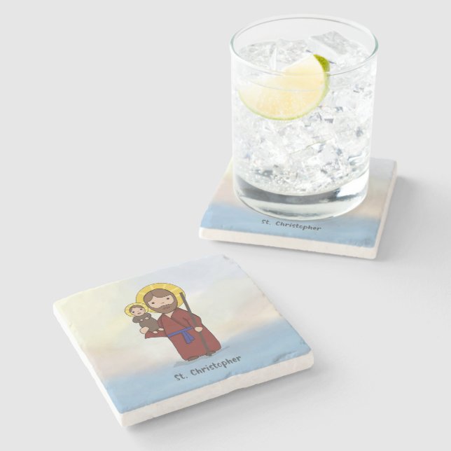 Dessous-de-verre En Pierre Saint Christopher Fête Saint (Côté)