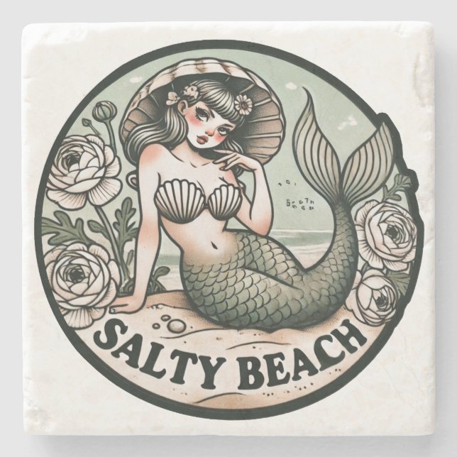 Dessous-de-verre En Pierre Salty Beach Sirène Humour Drôle Sirène (Devant)