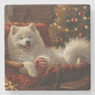 Dessous-de-verre En Pierre Samoyed Chien Festive de Noël