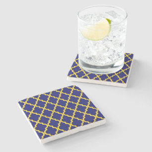 Dessous-de-verre En Pierre Sapphire Sun : Bleu & Jaune Boho Elégance marocain