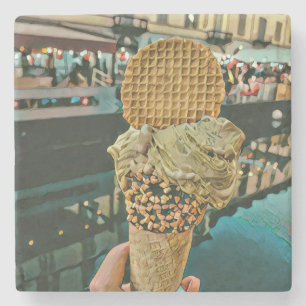 Dessous-de-verre En Pierre Saupoudrer de crème glacée au chocolat