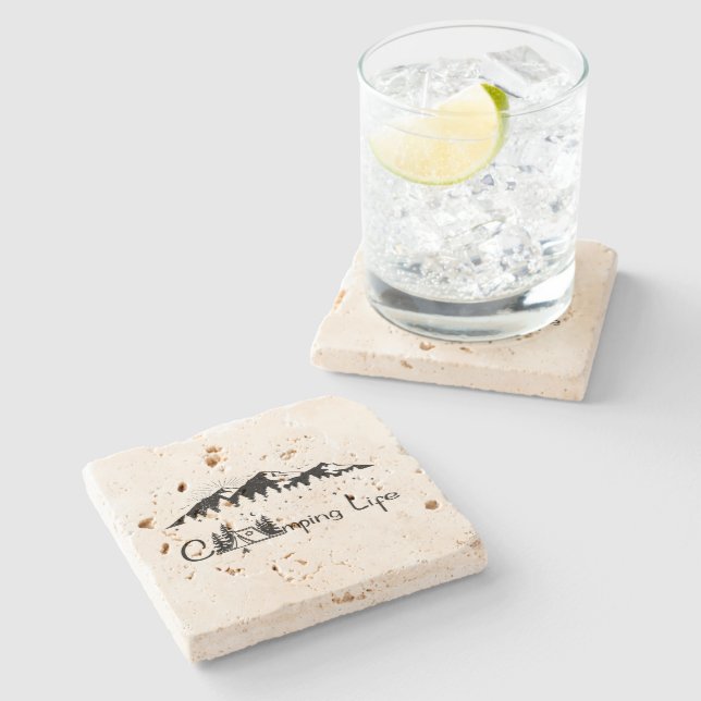 Dessous-de-verre En Pierre Scène de camping  (Côté)