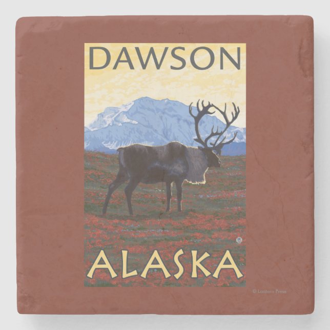 Dessous-de-verre En Pierre Scène de caribou - Dawson, Alaska (Devant)