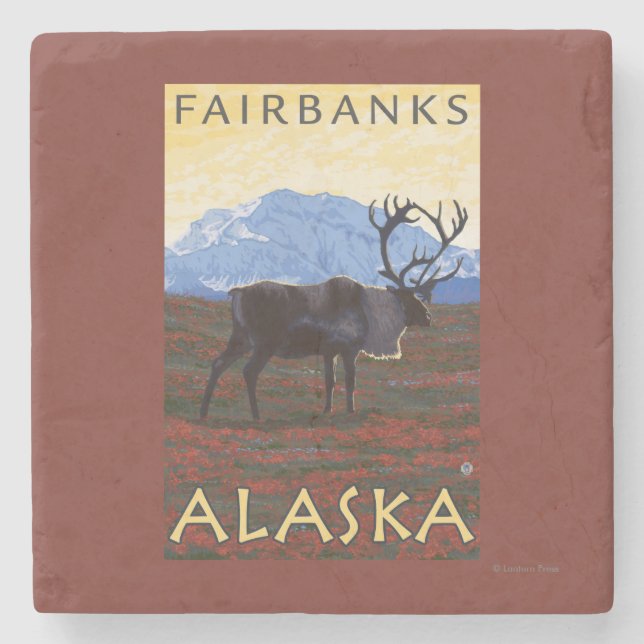 Dessous-de-verre En Pierre Scène de caribou - Fairbanks, Alaska (Devant)