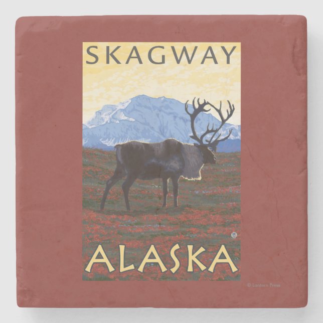 Dessous-de-verre En Pierre Scène de caribou - Skagway, Alaska (Devant)