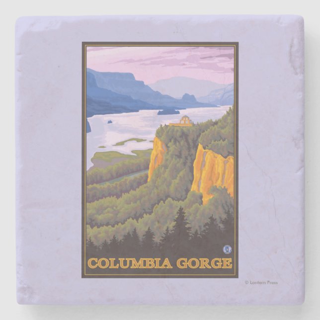 Dessous-de-verre En Pierre Scène de gorge du fleuve Columbia avec le point de (Devant)