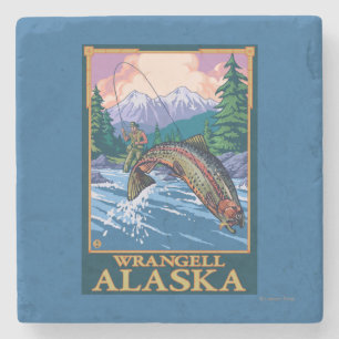 Dessous-de-verre En Pierre Scène de pêche de mouche - Wrangell, Alaska