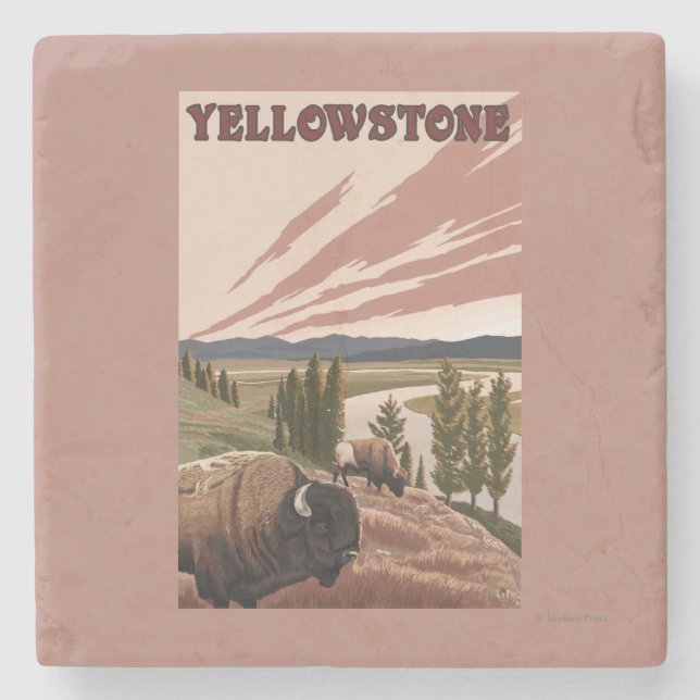 Dessous-de-verre En Pierre Scène de YellowstoneBison (Devant)