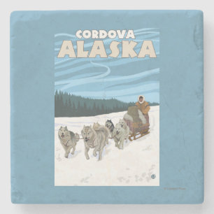 Dessous-de-verre En Pierre Scène Sledding de chien - Cordova, Alaska