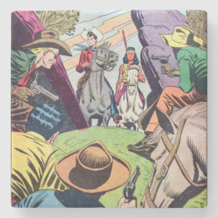 Dessous-de-verre En Pierre Scène vintage de bande dessinée Old West